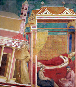 Giotto – Sen papieża Innocentego III. Fresk ukazuje tajemniczego mnicha, który podtrzymuje walącą się bazylikę Laterańską